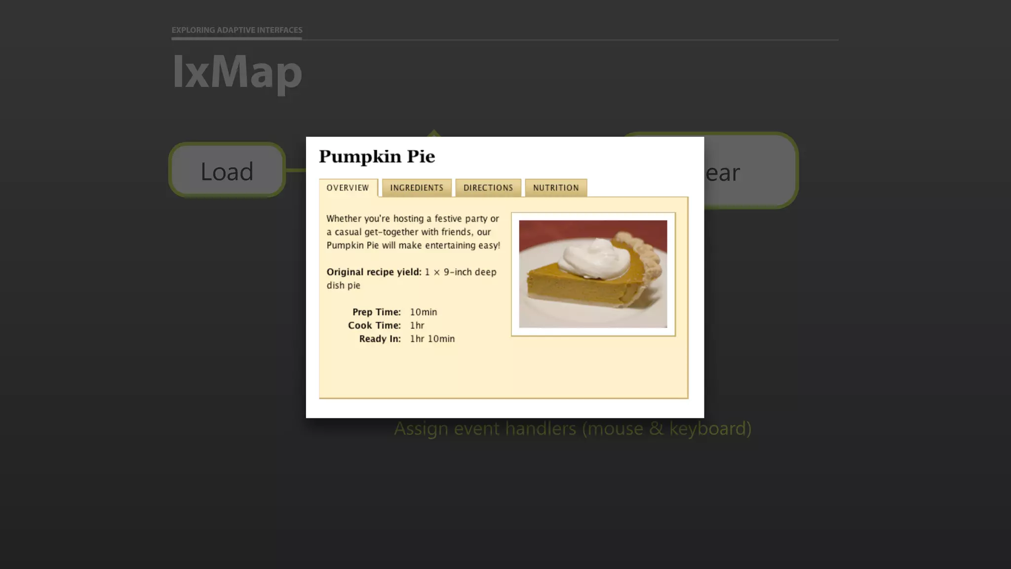 EXPLORING ADAPTIVE INTERFACES Yes Tabs Split content into sections Make tabs Assign event handlers (mouse & keyboard) JS? No LinearLoad IxMap 