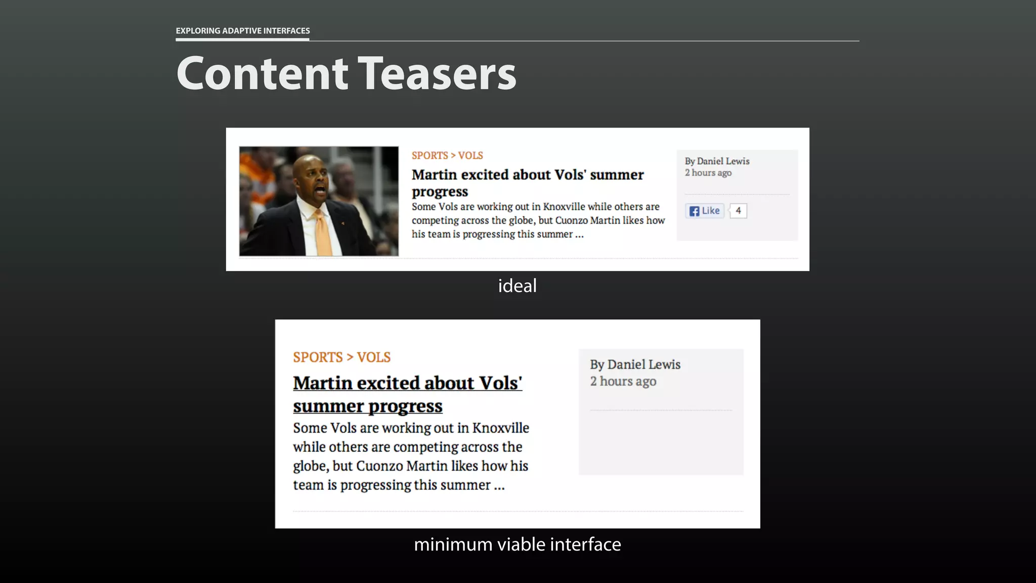 EXPLORING ADAPTIVE INTERFACES Content Teasers ideal minimum viable interface 