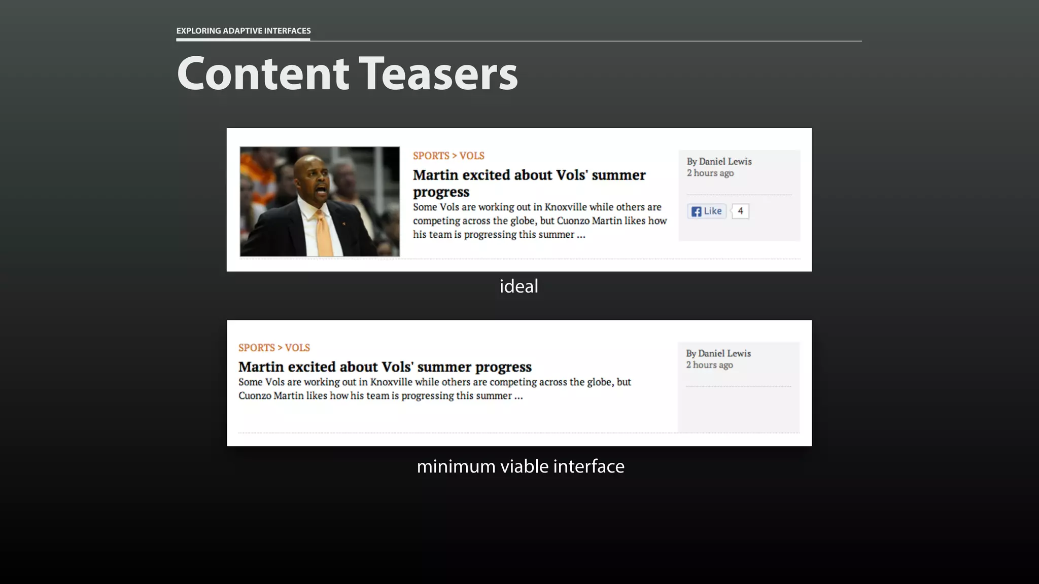 EXPLORING ADAPTIVE INTERFACES Content Teasers ideal minimum viable interface 