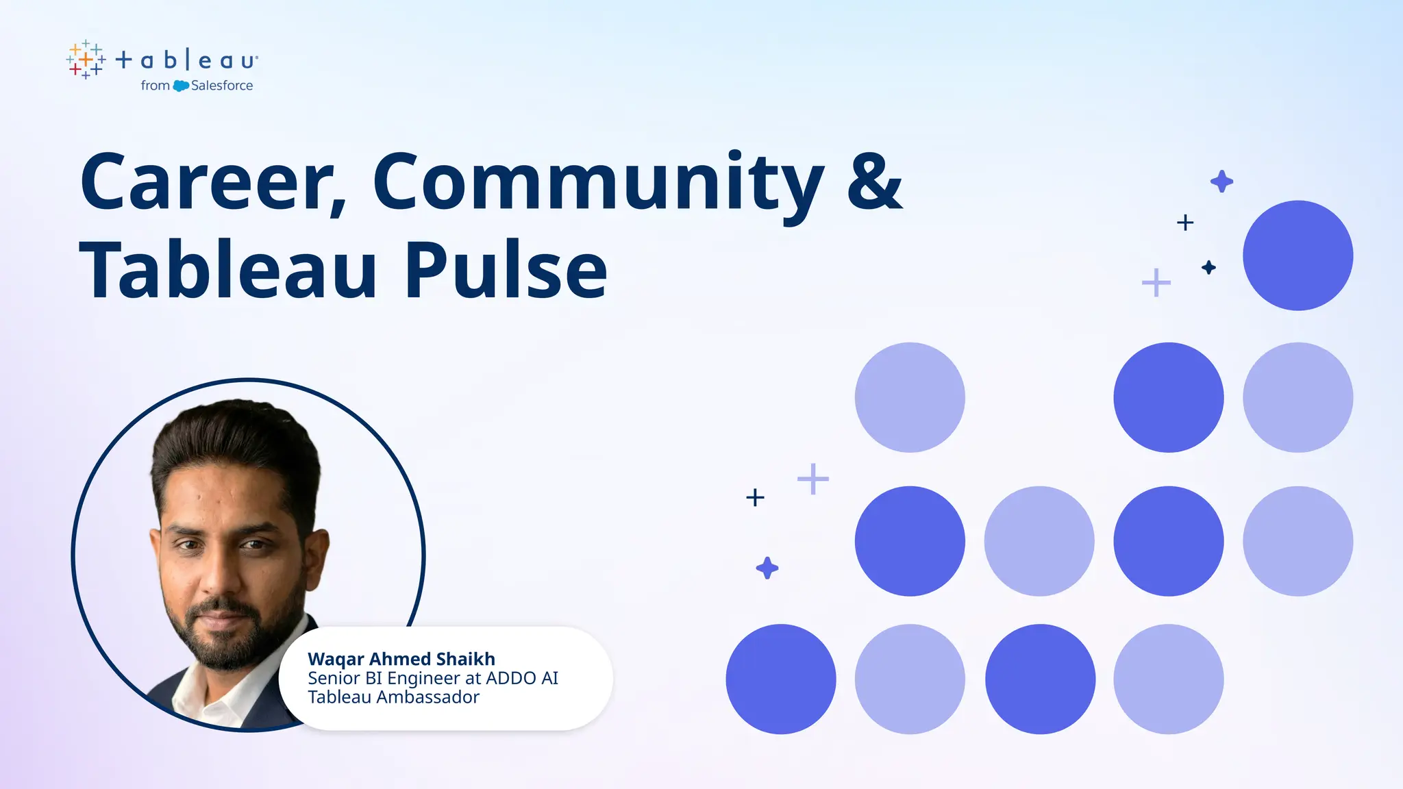 Waqar Ahmed Shaikh
Senior BI Engineer at ADDO AI
Tableau Ambassador
Career, Community &
Tableau Pulse
 