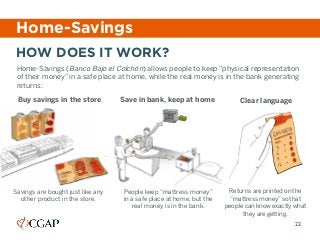 Home-Savings (Banco Bajo el Colchón) allows people to keep “physical representation
of their money” in a safe place at hom...
