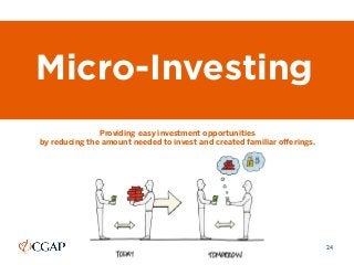 24
Providing easy investment opportunities
by reducing the amount needed to invest and created familiar offerings.
Micro-I...