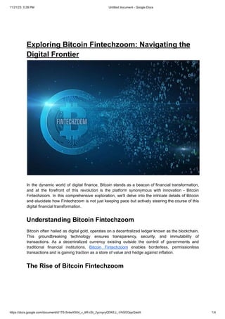 Exploring Bitcoin Fintechzoom- Navigating the Digital Frontier