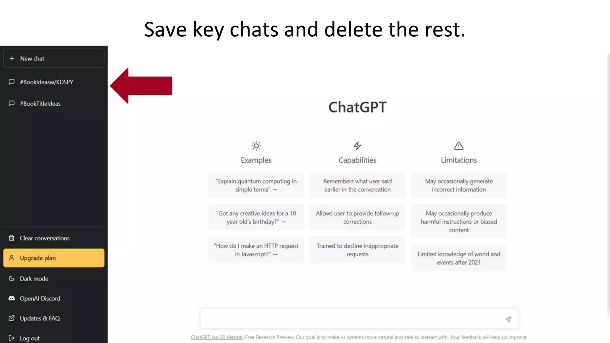 Save key chats and delete the rest.
 