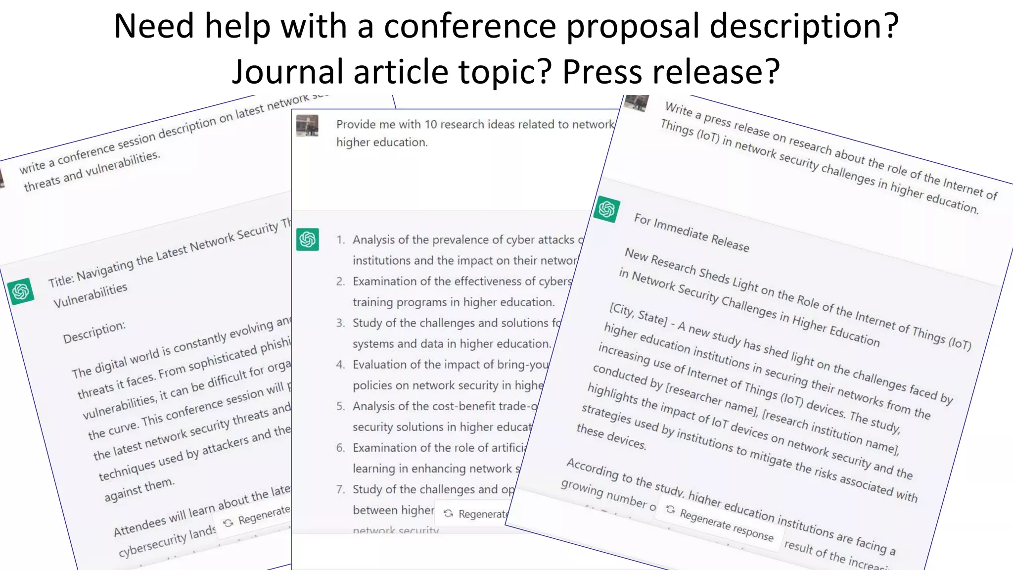 Need help with a conference proposal description?
Journal article topic? Press release?
 