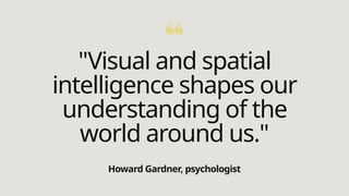 "Visual and spatial
intelligence shapes our
understanding of the
world around us."
Howard Gardner, psychologist
 