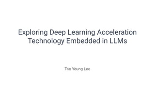 Exploring Deep Learning Acceleration
Technology Embedded in LLMs
Tae Young Lee
 