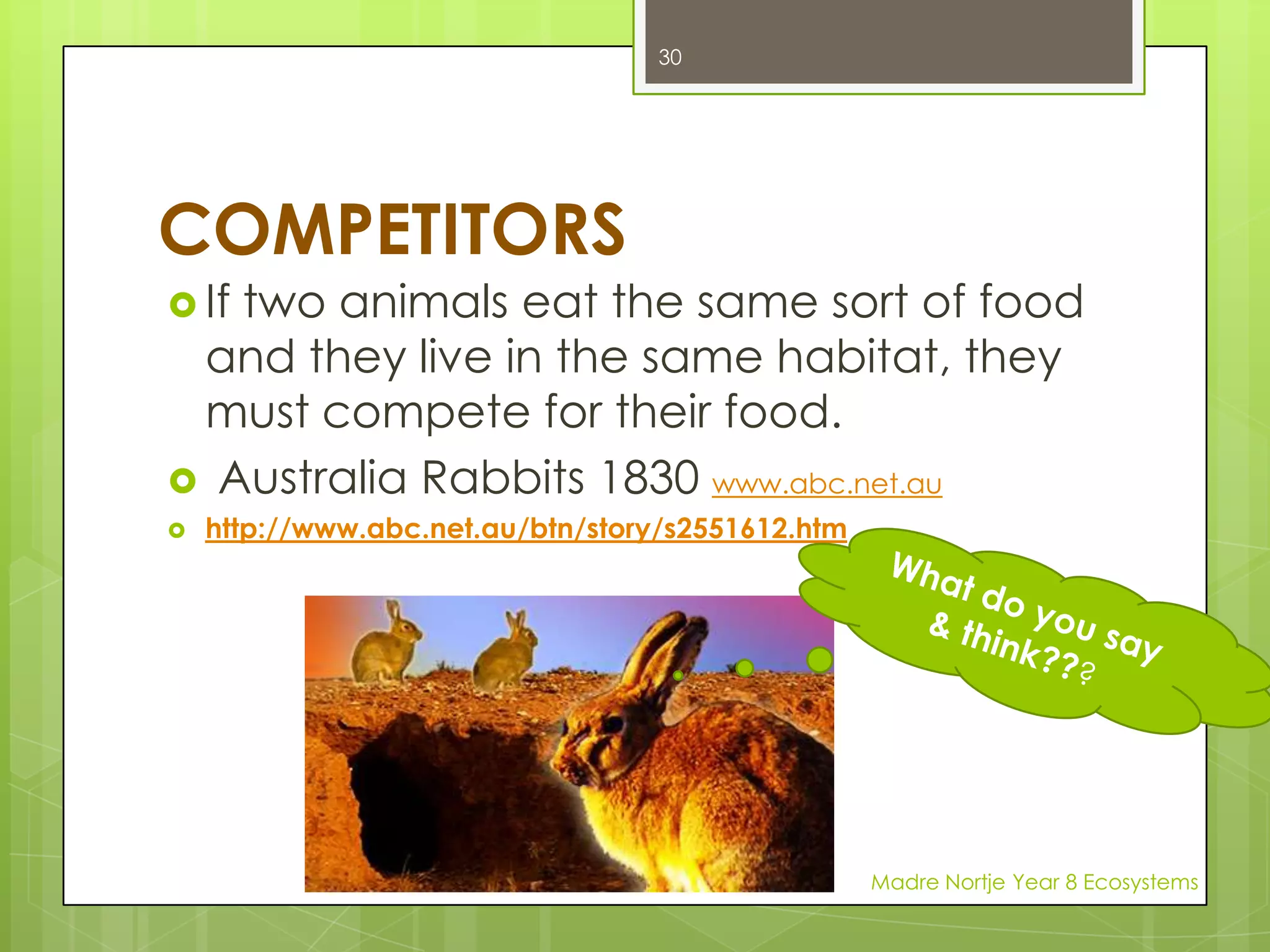 The biosphere is the place where all life as we know it exists. It consists of the Earth and its atmosphere.The biosphere is made up of many ecosystems. In an ecosystem organisms react with each other and their environment in a balanced way.Madre Nortje Year 8 Ecosystems16