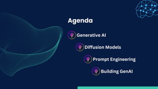 Agenda
Generative AI
Diffusion Models
Building GenAI
Prompt Engineering
 