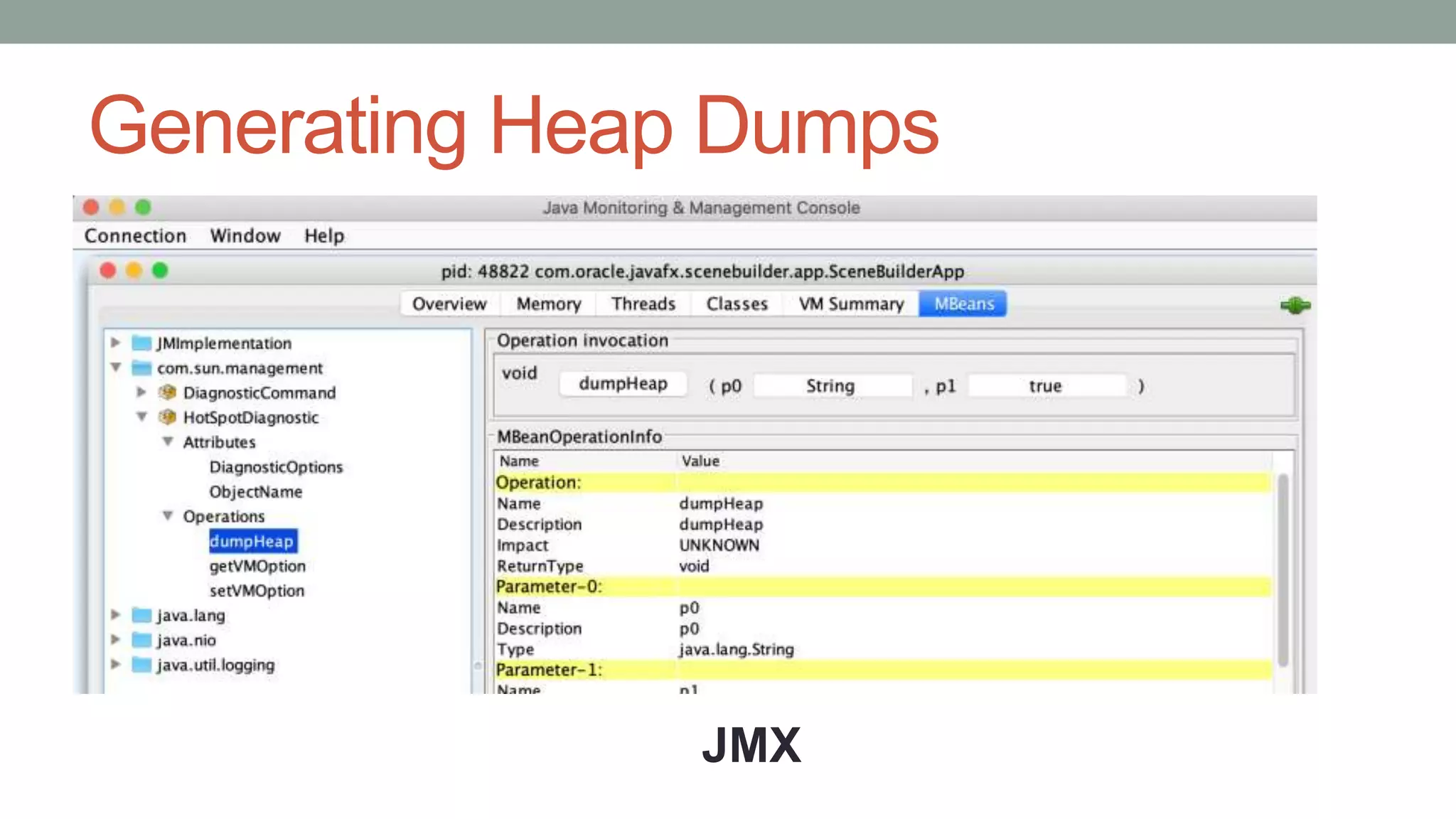 Generating Heap Dumps
JMX
 