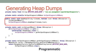 Generating Heap Dumps
Programmatic
 
