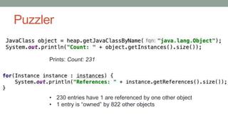 Puzzler
Prints: Count: 231
• 230 entries have 1 are referenced by one other object
• 1 entry is “owned” by 822 other objects
 