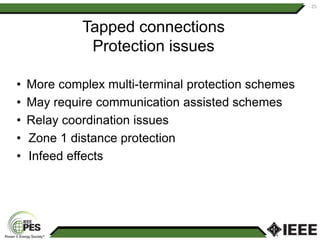 Tapped connections
Protection issues
• More complex multi-terminal protection schemes
• May require communication assisted schemes
• Relay coordination issues
• Zone 1 distance protection
• Infeed effects
25
 