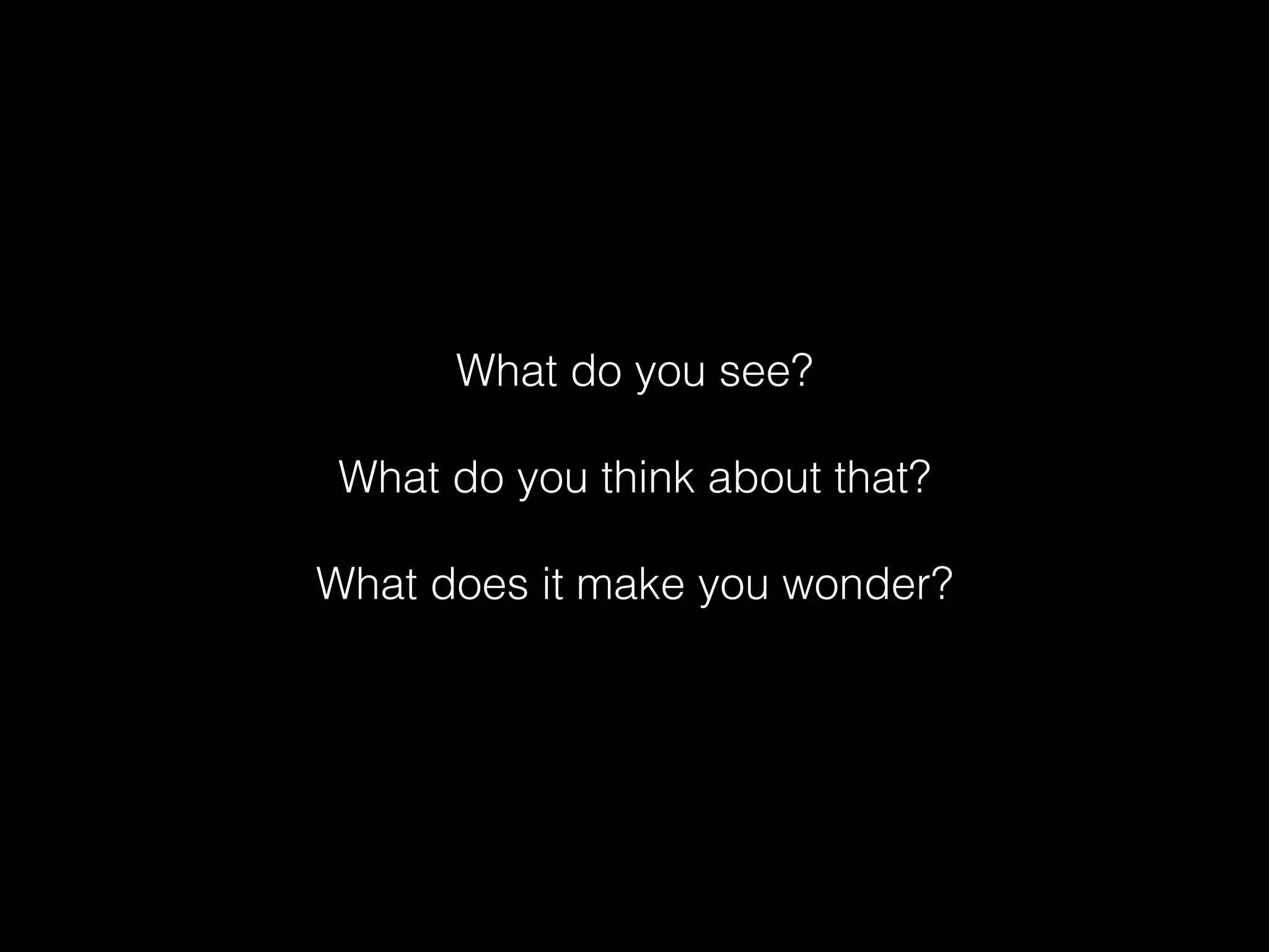 What do you see?
What do you think about that?
What does it make you wonder?