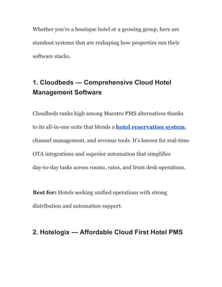 Marstro Pms Exploring Maestro PMS Alternatives_ Smarter Hotel Software for Modern ...