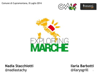 1
Nadia Stacchiotti
@nadiastachy
Ilaria Barbotti
@ilarysgrill
Comune di Cupramontana, 8 Luglio 2014
 