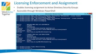 Licensing Enforcement and Assignment
     •   Enables licensing assignment to Active Directory Security Groups
     •   Accessible through Windows PowerShell




13       © 2013, Information Control Corporation
 