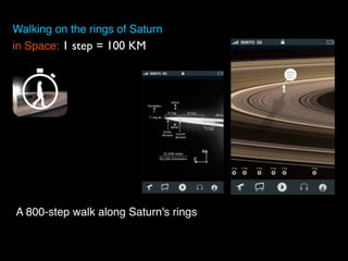 Walking on the rings of Saturn
in Space: 1 step = 100 KM
A 800-step walk along Saturn's rings
 