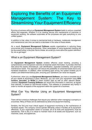 What is an Construction Equipment Management System? | PDF