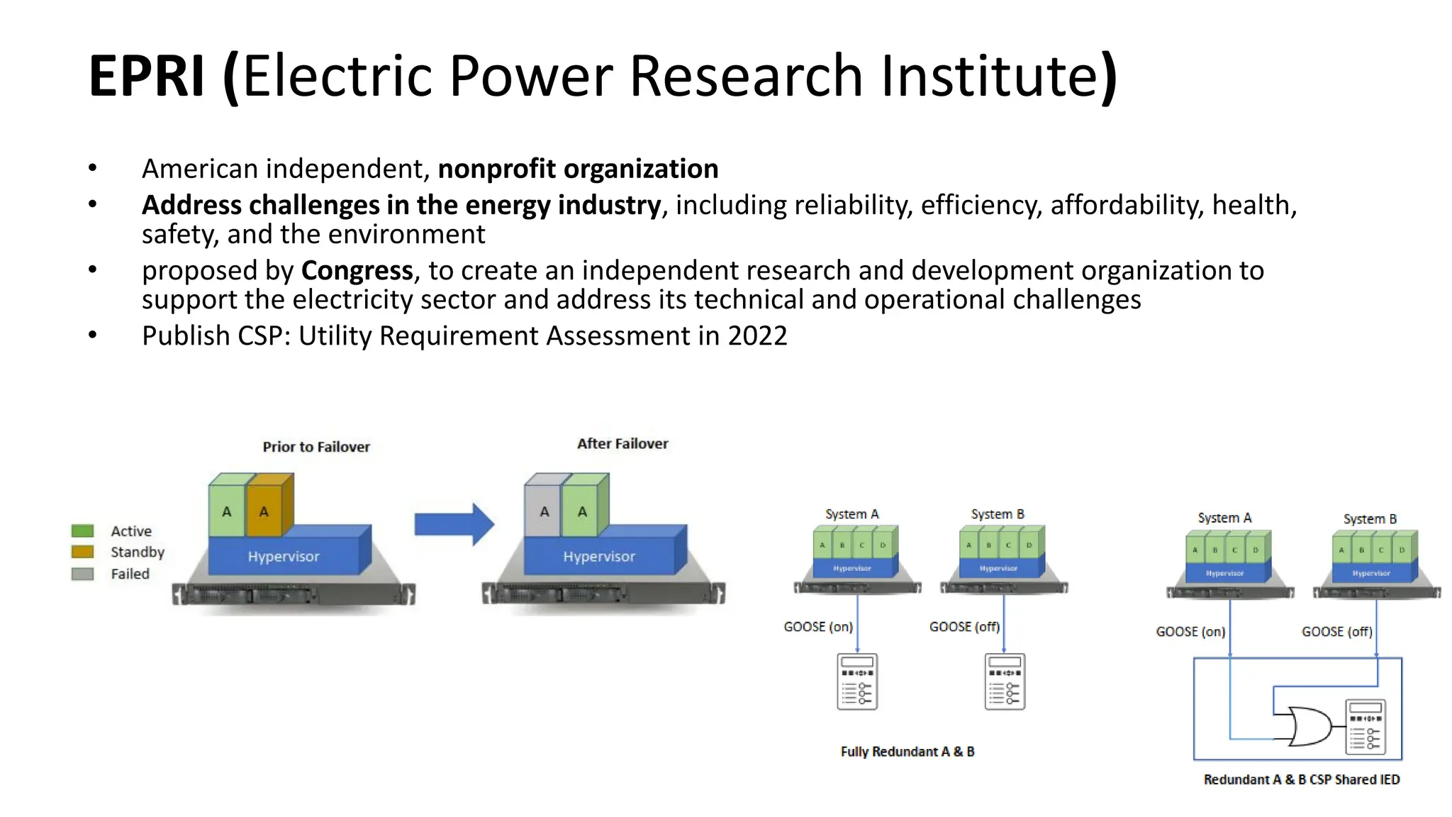 • American independent, nonprofit organization
• Address challenges in the energy industry, including reliability, efficiency, affordability, health,
safety, and the environment
• proposed by Congress, to create an independent research and development organization to
support the electricity sector and address its technical and operational challenges
• Publish CSP: Utility Requirement Assessment in 2022
EPRI (Electric Power Research Institute)
 