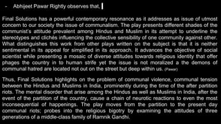 Exploring the Central Theme of Communal Riots in 'Final Solutions'.pptx