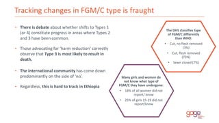 Tracking changes in FGM/C type is fraught
• There is debate about whether shifts to Types 1
(or 4) constitute progress in ...
