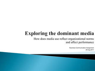 How does media use reflect organizational norms
                        and affect performance
                           Business Communication Assignment
                                                 29 Aug 2011
 