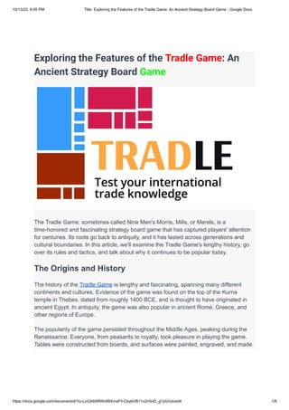 Exploring the Features of the Tradle Game-An Ancient Strategy Board Game
