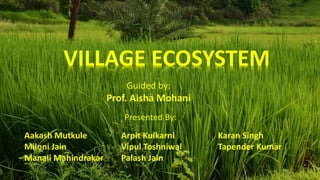 VILLAGE ECOSYSTEM
Guided by:
Prof. Aisha Mohani
Aakash Mutkule
Miloni Jain
Manali Mahindrakar
Arpit Kulkarni
Vipul Toshniwal
Palash Jain
Karan Singh
Tapender Kumar
Presented By:
 