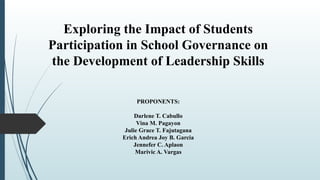 Exploring Student Participation in School Governance and Leadership ...