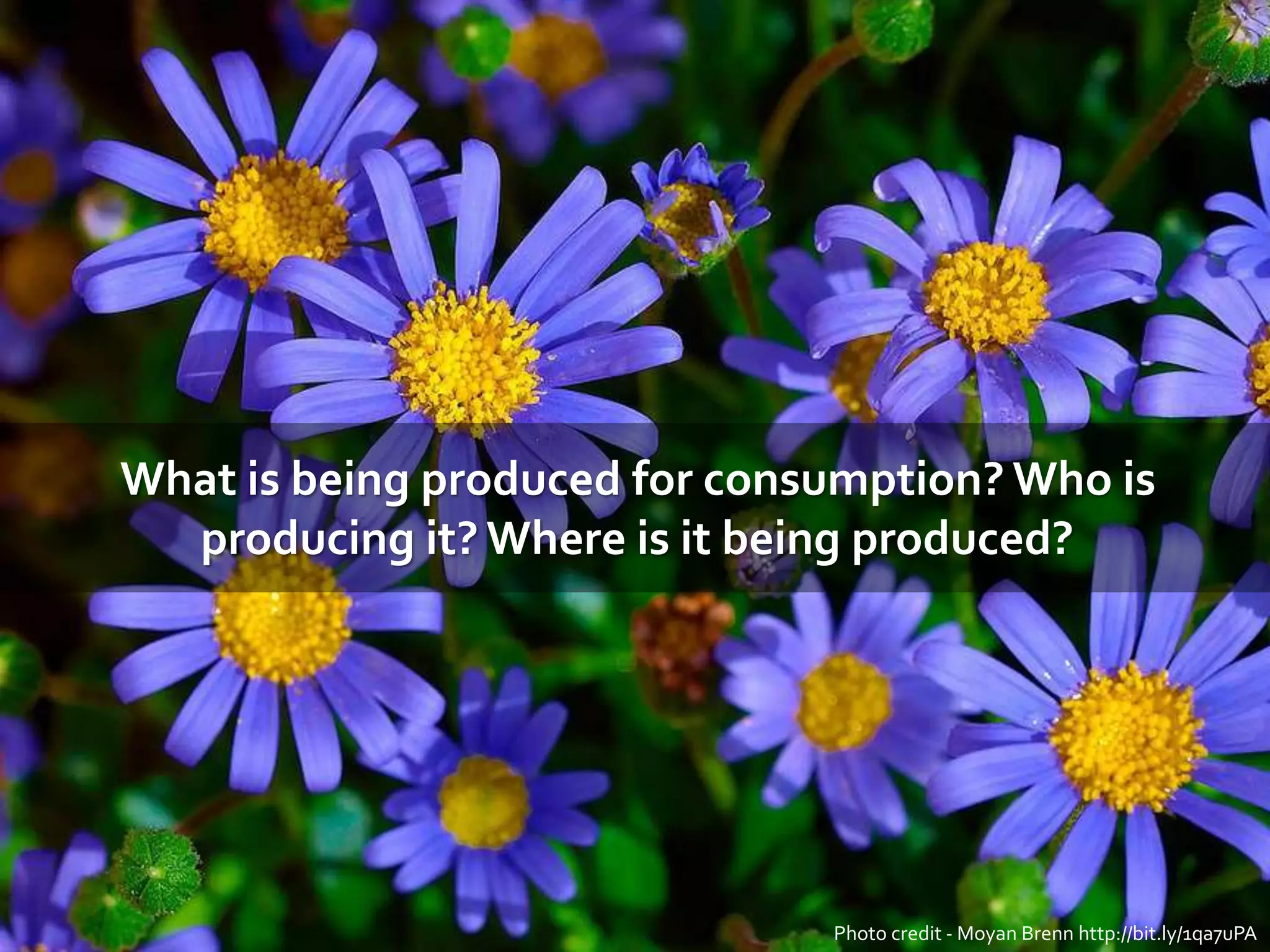 What is being produced for consumption? Who is
producing it? Where is it being produced?
Photo credit - Moyan Brenn http://bit.ly/1qa7uPA
 