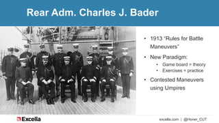 excella.com | @Honer_CUT
Rear Adm. Charles J. Bader
• 1913 “Rules for Battle
Maneuvers”
• New Paradigm:
• Game board = the...