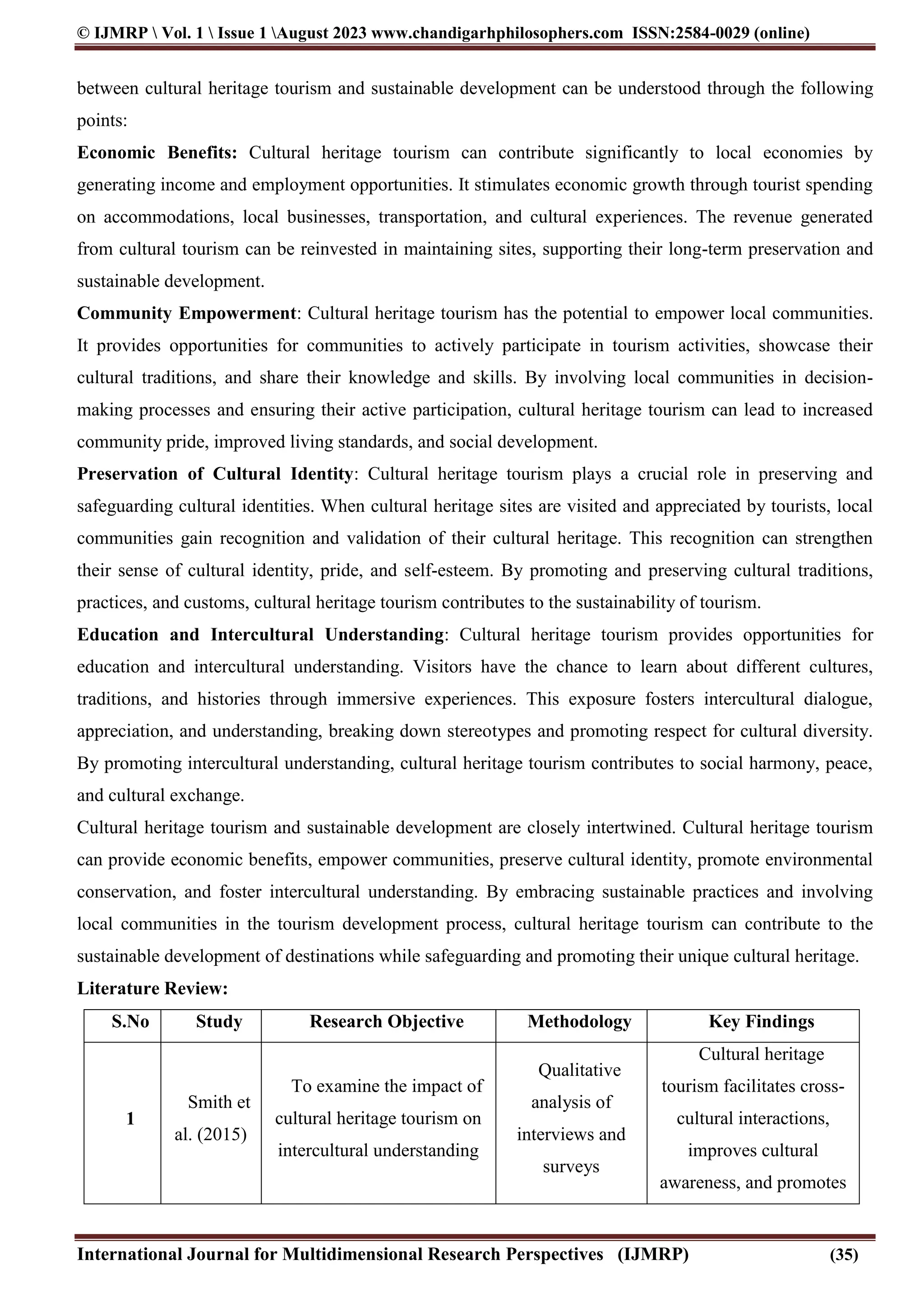 Exploring the Role of Cultural Heritage Tourism in Promoting ...