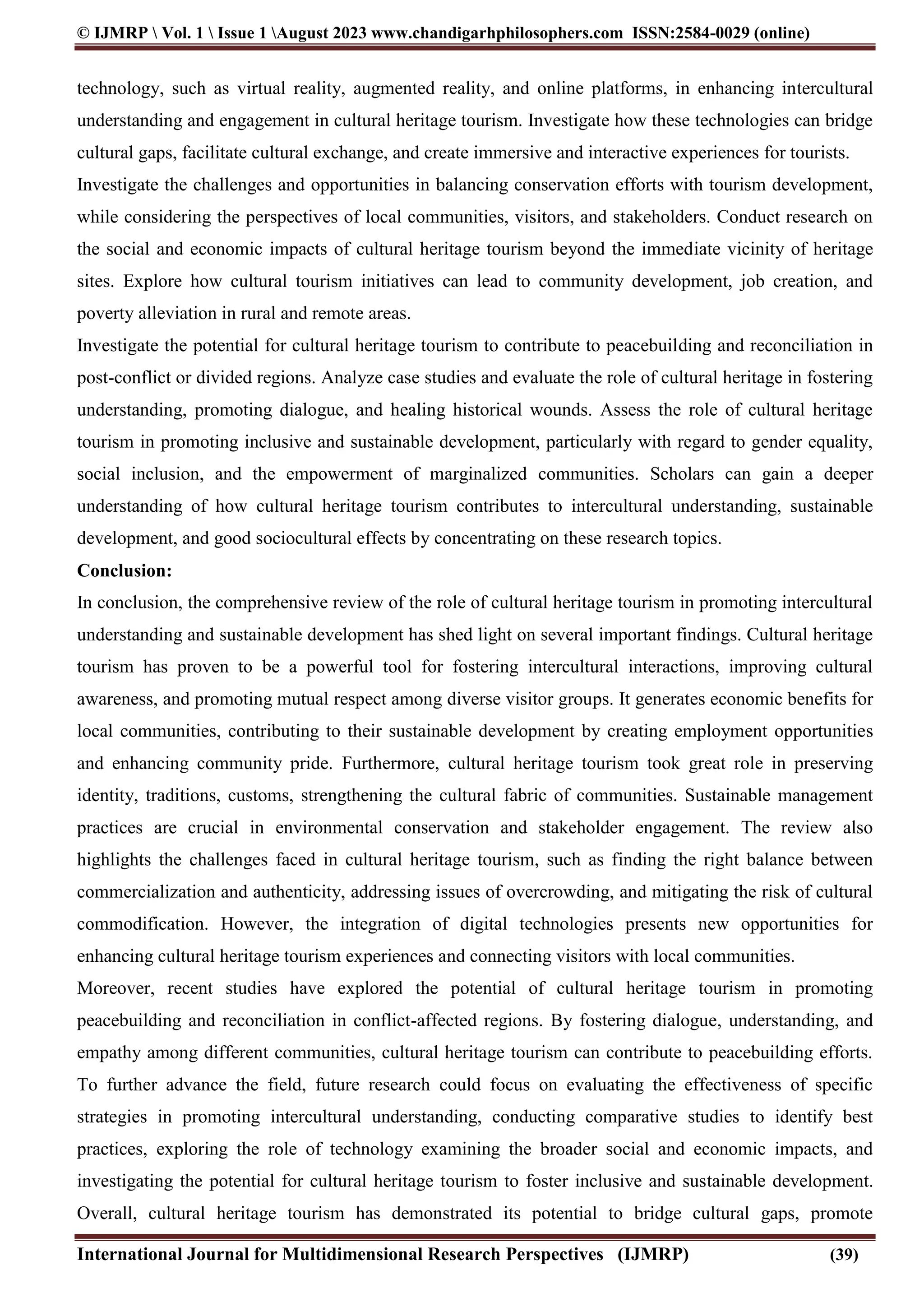 Exploring the Role of Cultural Heritage Tourism in Promoting ...