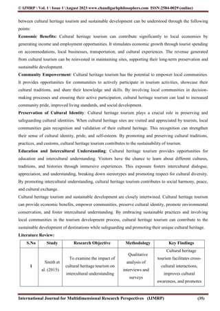 Exploring the Role of Cultural Heritage Tourism in Promoting ...