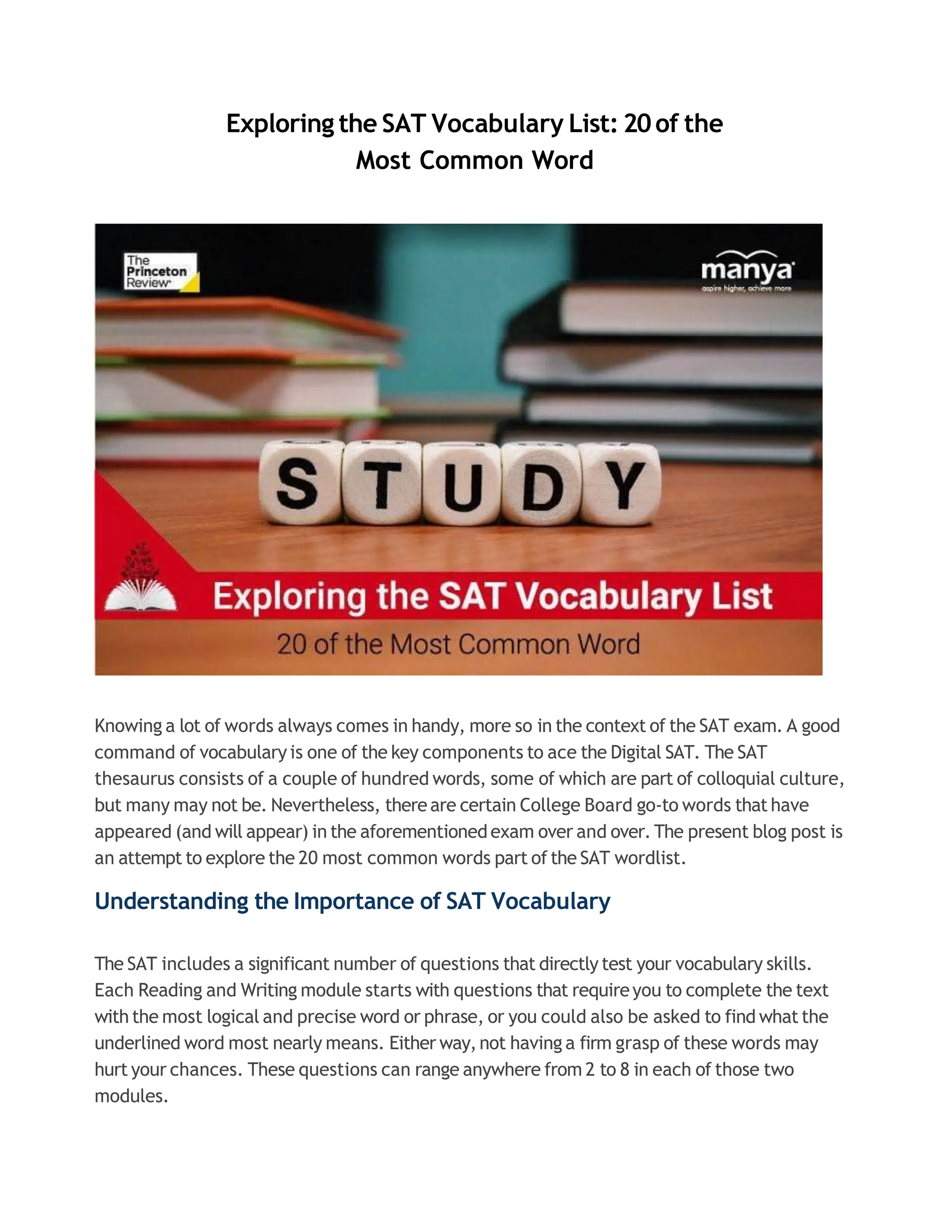 Examining the SAT Word List: 20 of the Most Frequently Used Words | PDF