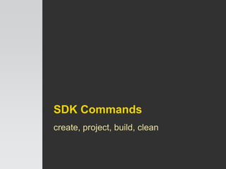 SDK Commands
create, project, build, clean
 