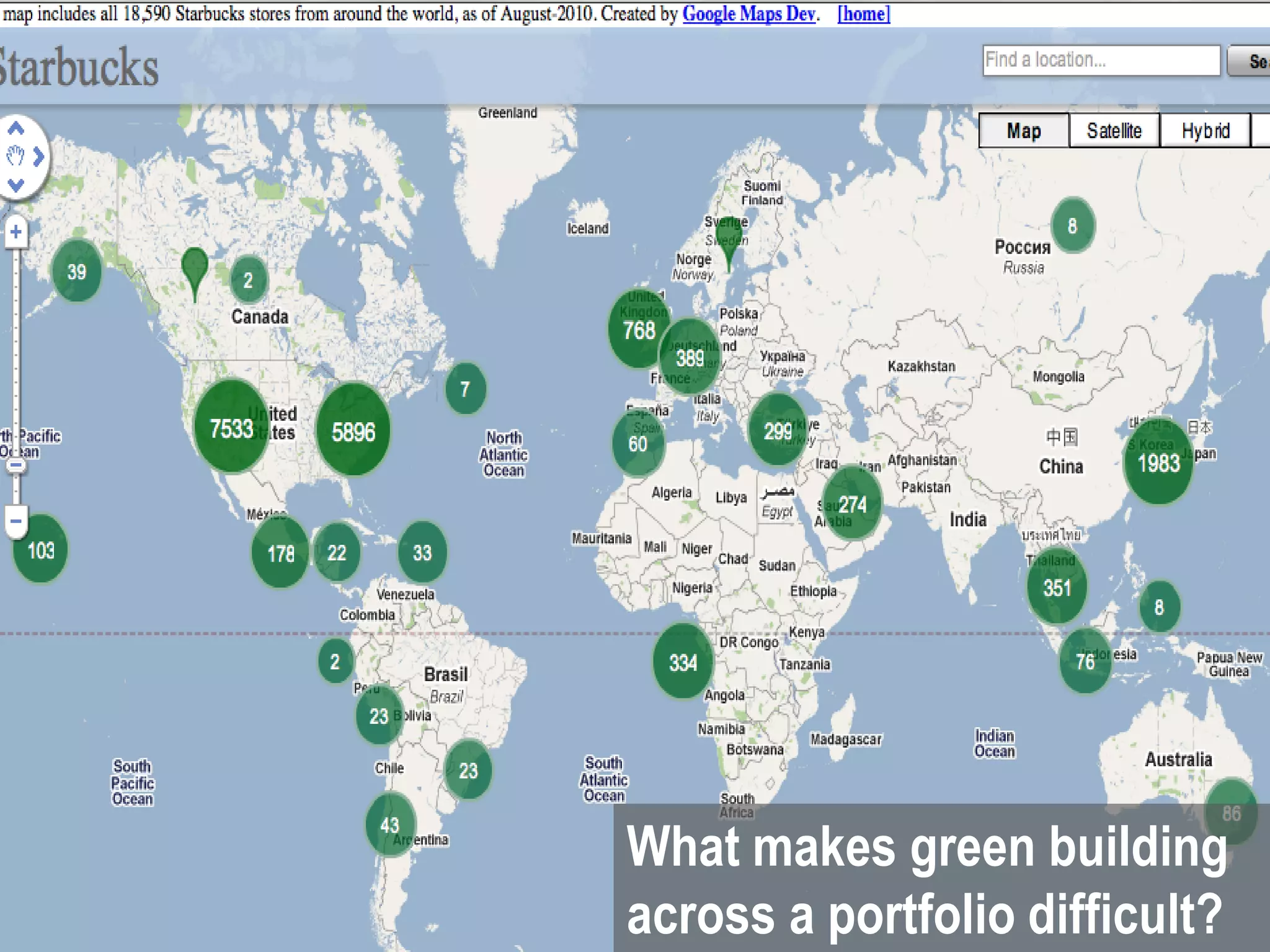 What makes green building
across a portfolio difficult?
 