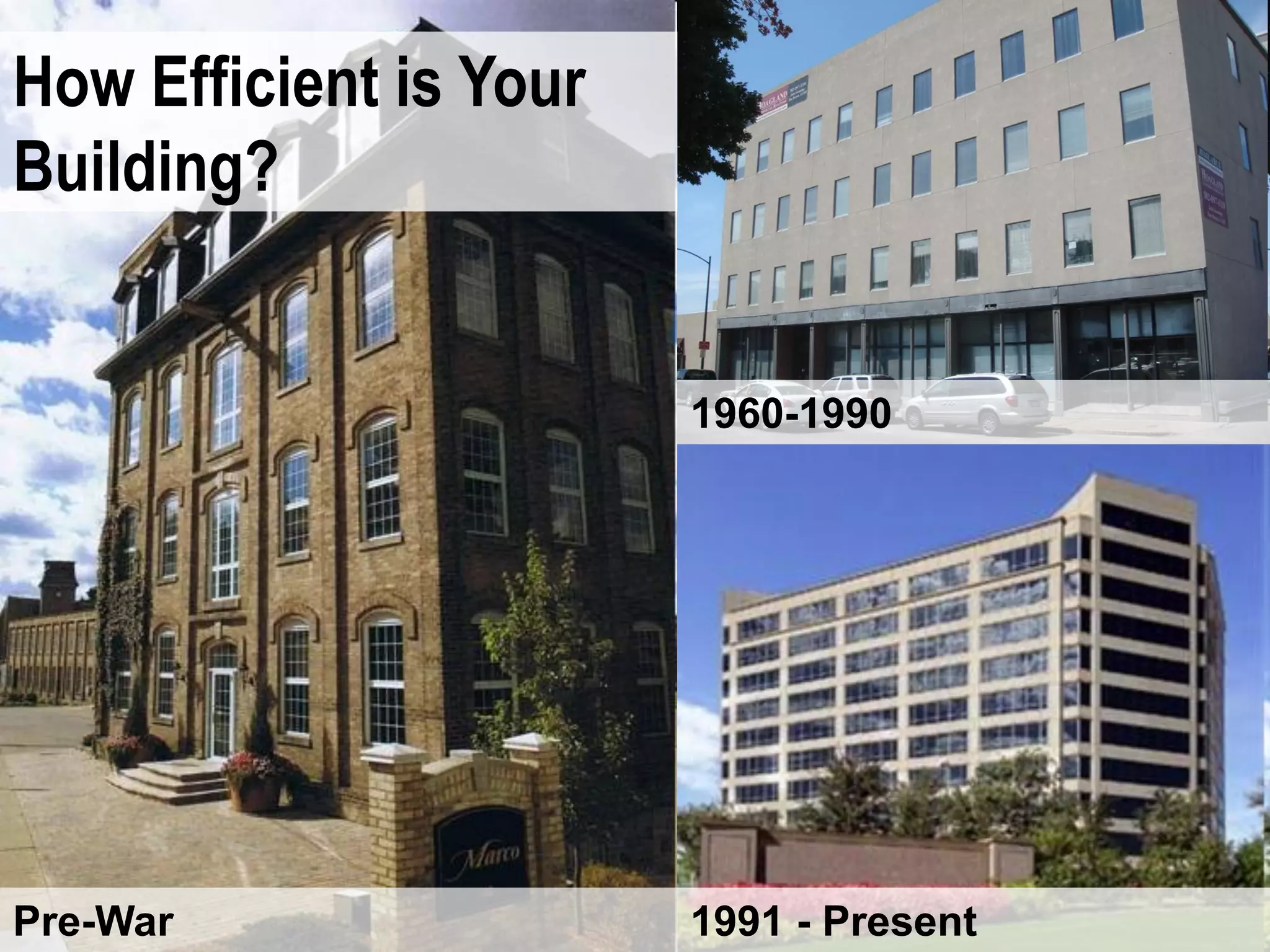 How Efficient is Your
Building?


                        1960-1990




Pre-War                 1991 - Present
 