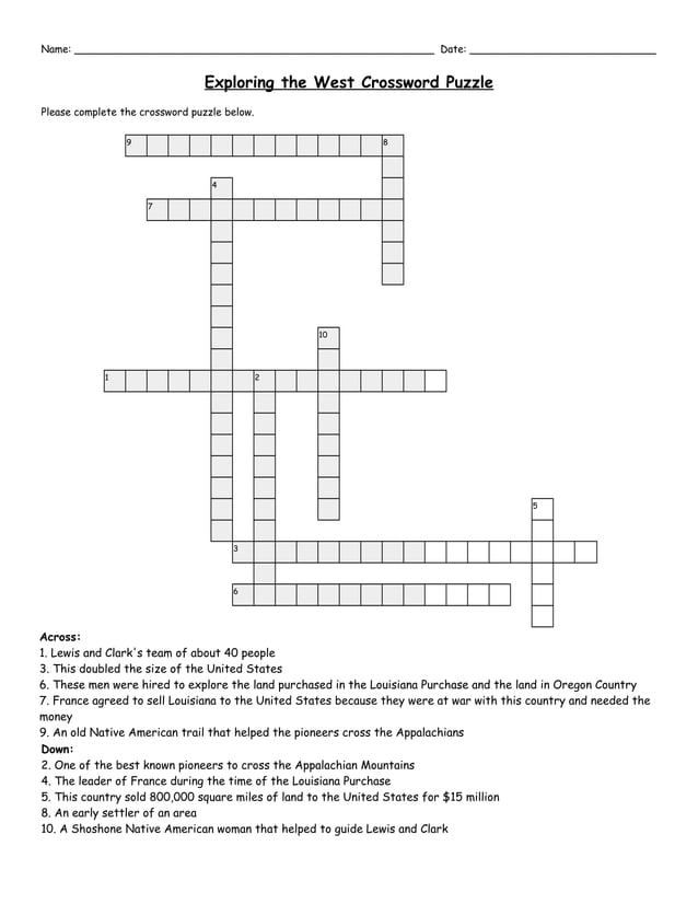Exploring the west crossword puzzle PDF
