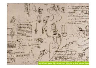 14                       Seeing is understanding.
     da Vinci uses Pictures and Words at the same time
 