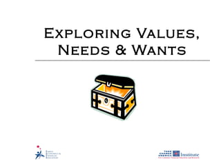 Exploring Values,
 Needs & Wants
 