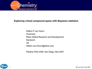 Exploring virtual compound space with Bayesian statistics Willem P van Hoorn Chemistry Pfizer Global Research and Development Sandwich UK [email_address] Pipeline Pilot UGM, San Diego, Mar 2007 