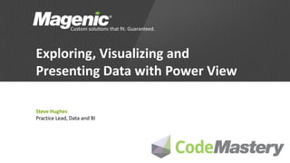 Exploring, Visualizing and
Presenting Data with Power View

Steve Hughes
Practice Lead, Data and BI
 