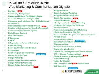 2
PLUS de 40 FORMATIONS 
Web Marketing & Communication Digitale
• Google Analytics
• Google Analytics Workshop
• Google An...