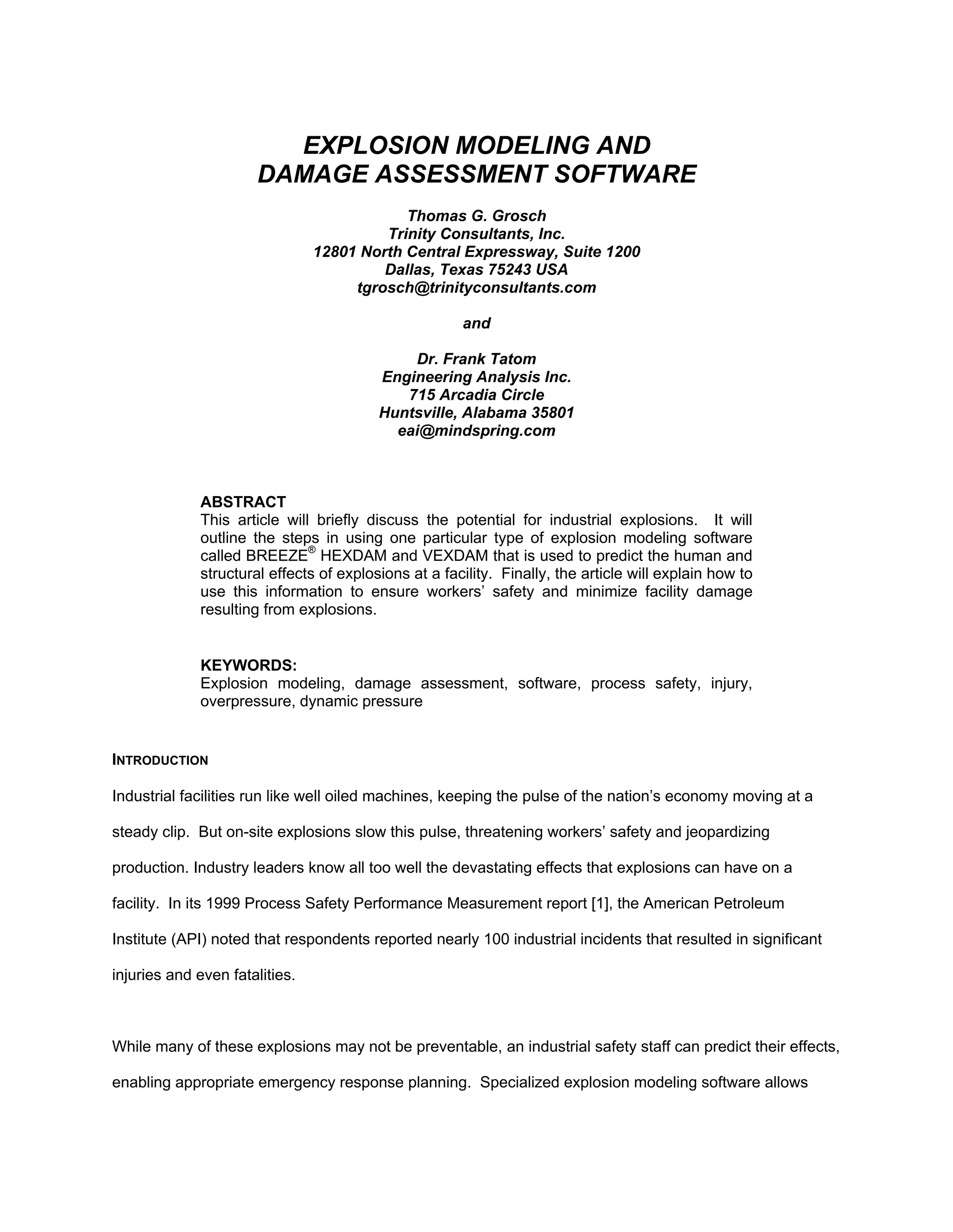 Explosion Modeling and Damage Assessment Software | PDF