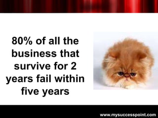 80% of all the
 business that
 survive for 2
years fail within
   five years

                    www.mysuccesspoint.com
 