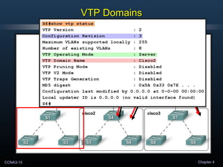 CCNA3-15 Chapter 4
VTP DomainsVTP Domains
Two domainsTwo domains
configured.configured.
Two domainsTwo domains
configured.configured.
 