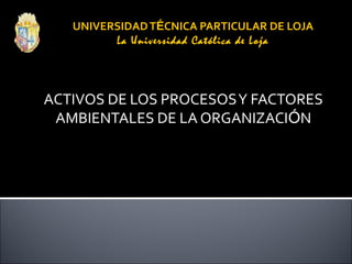 UNIVERSIDADTÉCNICA PARTICULAR DE LOJA
La Universidad Católica de Loja
ACTIVOS DE LOS PROCESOSY FACTORES
AMBIENTALES DE LA ORGANIZACIÓN
 