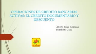 OPERACIONES DE CREDITO BANCARIAS 
ACTIVAS: EL CREDITO DOCUMENTARIO Y 
DESCUENTO 
Alberto Pérez Velázquez 
Humberto Garza 
 